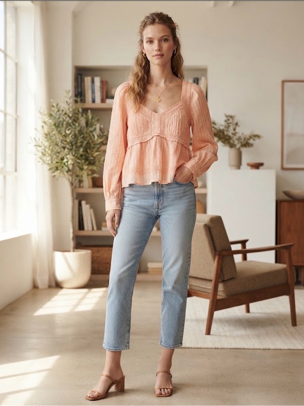 American Eagle Outfitters Peach Peasant Blouse